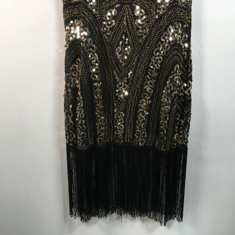 Women's VIJIV 1920s Vintage Inspired Sequin/Fringe Flapper Dress, Size S - Black - Picture 9 of 11